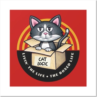 Cute Funny Cartoon Cat Living The Boxed Life Posters and Art